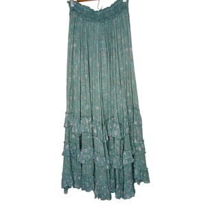 FP One Floral Tiered Peasant Prairie Boho Midi/Maxi Skirt - Lg